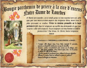 Bougie parchemin de cire à l'encens Notre dame de Lourdes