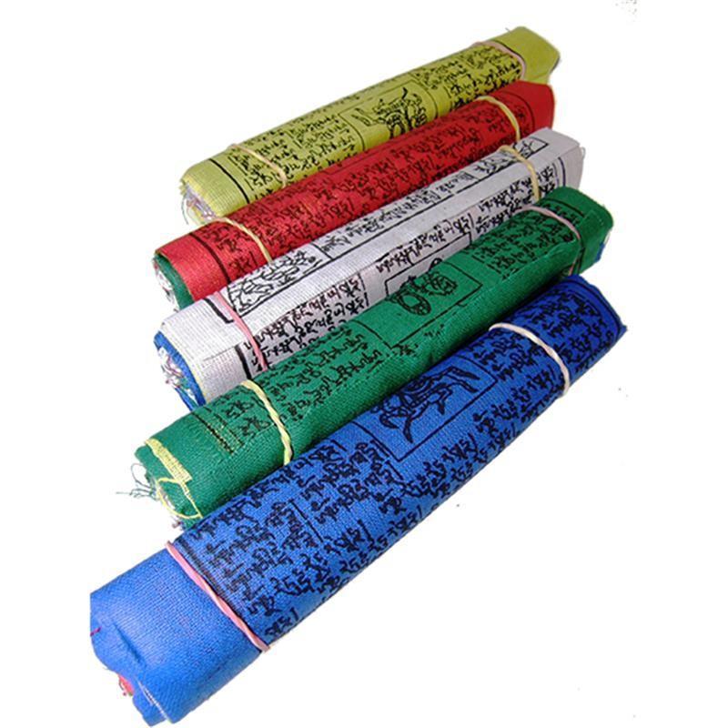 Lot De 5 Paquets De Mini Drapeaux De Prière Tibétains - Fabriqués Main Au Népal, Coton, Environ 90 Cm De Long Chacun