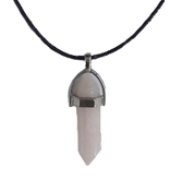 Collier Pointe en Quartz rose avec cordon noir