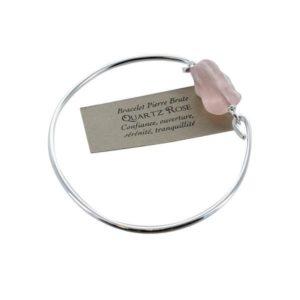 Bracelet jonc avec pierre brute en Quartz rose