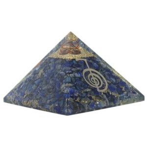 Pyramide Orgonite Lapis lazuli avec symbole Reiki en Métal Doré